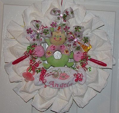 Angela-Diaper-Wreath.JPG - Pink & Lime Diaper Wreath