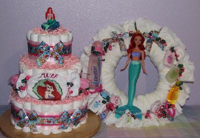 little-mermaid-diaper-gifts.JPG - Little Mermaid Diaper Cake and Wreath