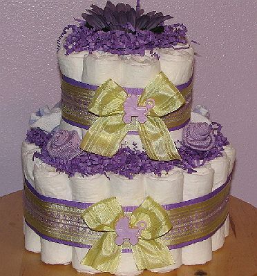 Purple & Yellow Diaper Cake