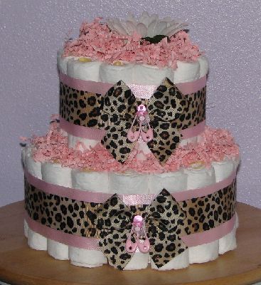 Pink Leopard Diaper Cake