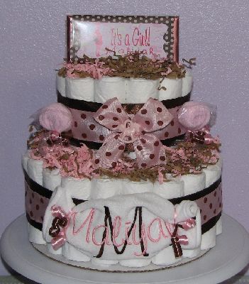 Pink-Polka-Dot-Diaper-Cake.JPG - Pink Brown Diaper Cakes