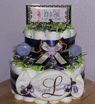 Purple-Lime-Diaper-Cake.JPG - Lime Purple Diaper Cake