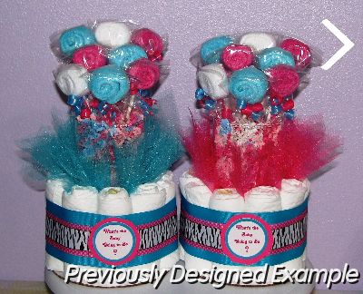 bouquets.JPG - Personalized Pink and Turquoise Diaper Bouquets