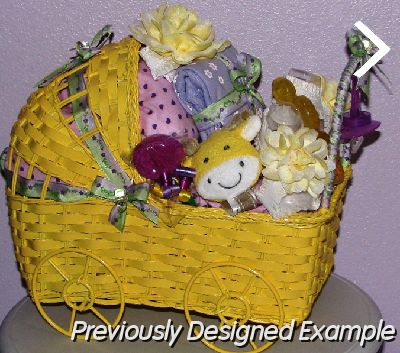 purple-yellow-baby-carriage.JPG - Yellow Purple and MInt Wicker Carriage Gift