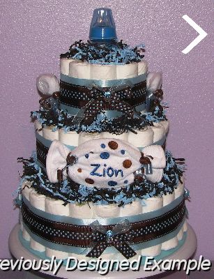 Blue-Brown-Diaper-Cake.JPG - Blue Brown Polka Dot Diaper Cake