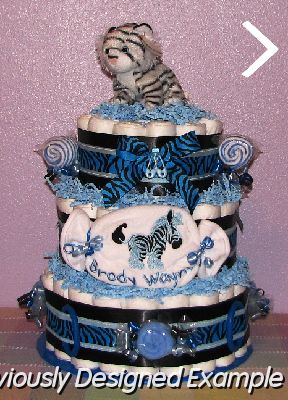 Blue-Zebra-Diaper-Cake.JPG - Blue Zebra Plush Diaper Cake