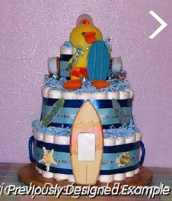Surfer-Diaper-Cake.JPG - Surfer Beach Themed Diaper Cake  (Duck Toy No Longer Available)
