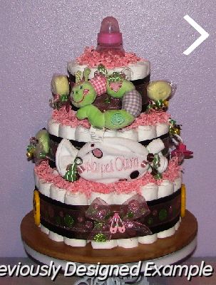 Lime-Brown-Pink-Diaper-Cake.JPG - Pink Lime Brown Diaper Cake