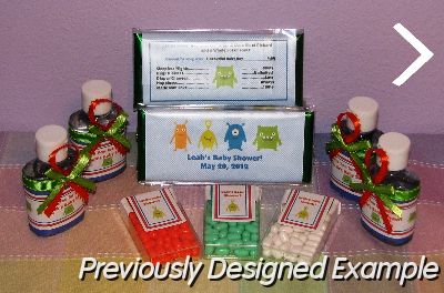 Monster-Baby-Shower-Favors.JPG - Monster Baby Shower Candy Bar Wrappers & Favors