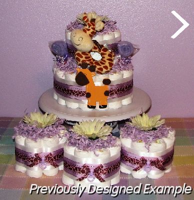 Purple-Giraffe-Shower-Gifts.JPG - Purple Giraffe Diaper Cake & Cupcakes
