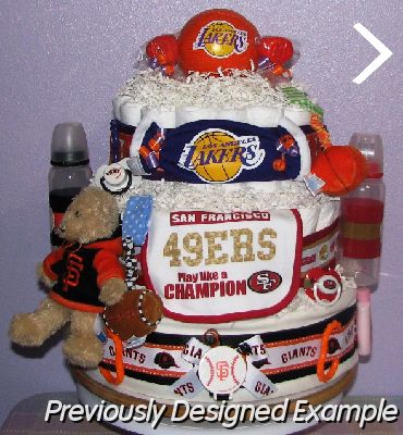 49er-Lakers-Giants-Diaper-Cake.JPG - 49ers Lakers Giants Diaper Cake