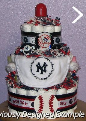 Yankees-RedSox-Diaper-Cake.JPG - Yankees and RedSox Diaper Cake -front view