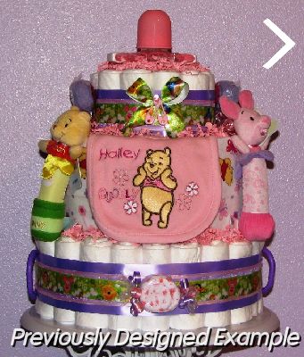 Hailey-Winnie-the-Pooh-Diaper-Cake.JPG - Winnie the Pooh Baby Girl Diaper Cake