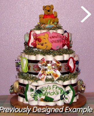 Pooh-Bibs-Diaper-Cake.JPG - Winnie the Pooh Baby's 1st Holiday Bibs