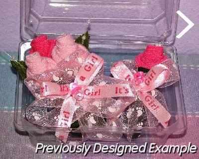 Baby-Girl-Corsage-and-Boutonniere.JPG - Baby Girl Sock Corsages with Container