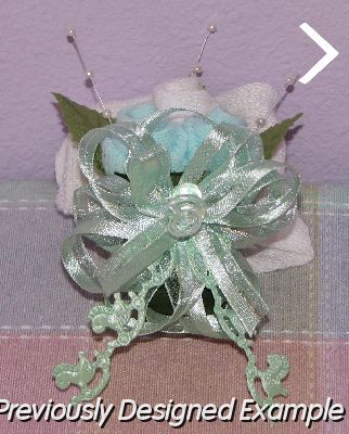 Neutral-Baby-Sock-Corsage.JPG - Mint Green and Blue Corsage